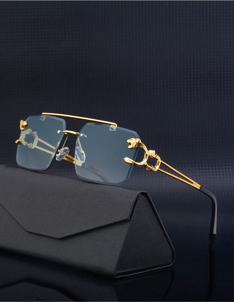 Fashion Metal Leopard Rimless Sunglasses Double Bridges