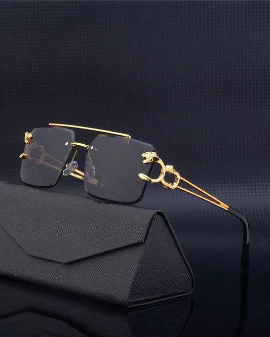 Fashion Metal Leopard Rimless Sunglasses Double Bridges