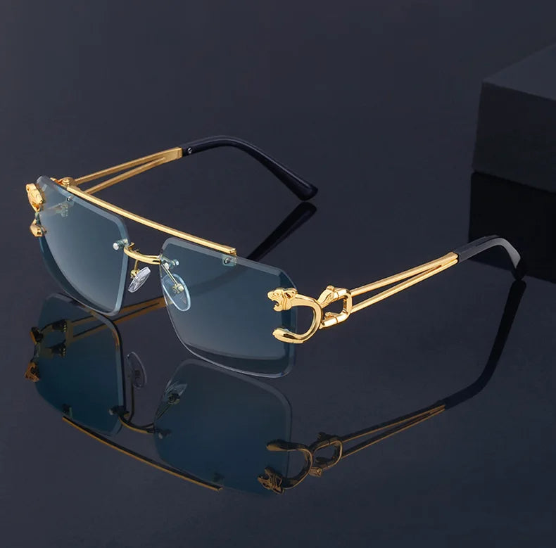 Fashion Metal Leopard Rimless Sunglasses Double Bridges